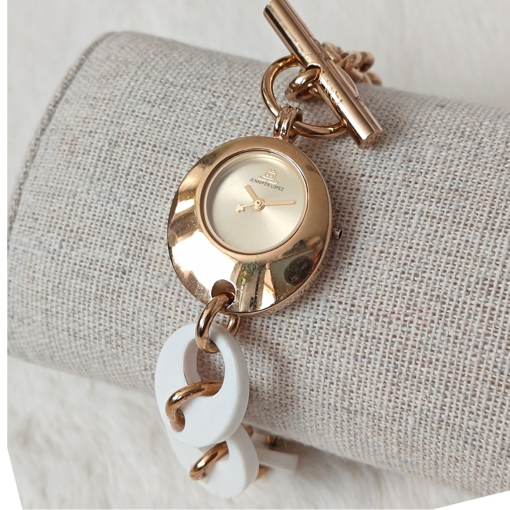Women's Watch Bracelet Gold Tone White Acrylic Chunky Link Toggle Clasp JLO‎